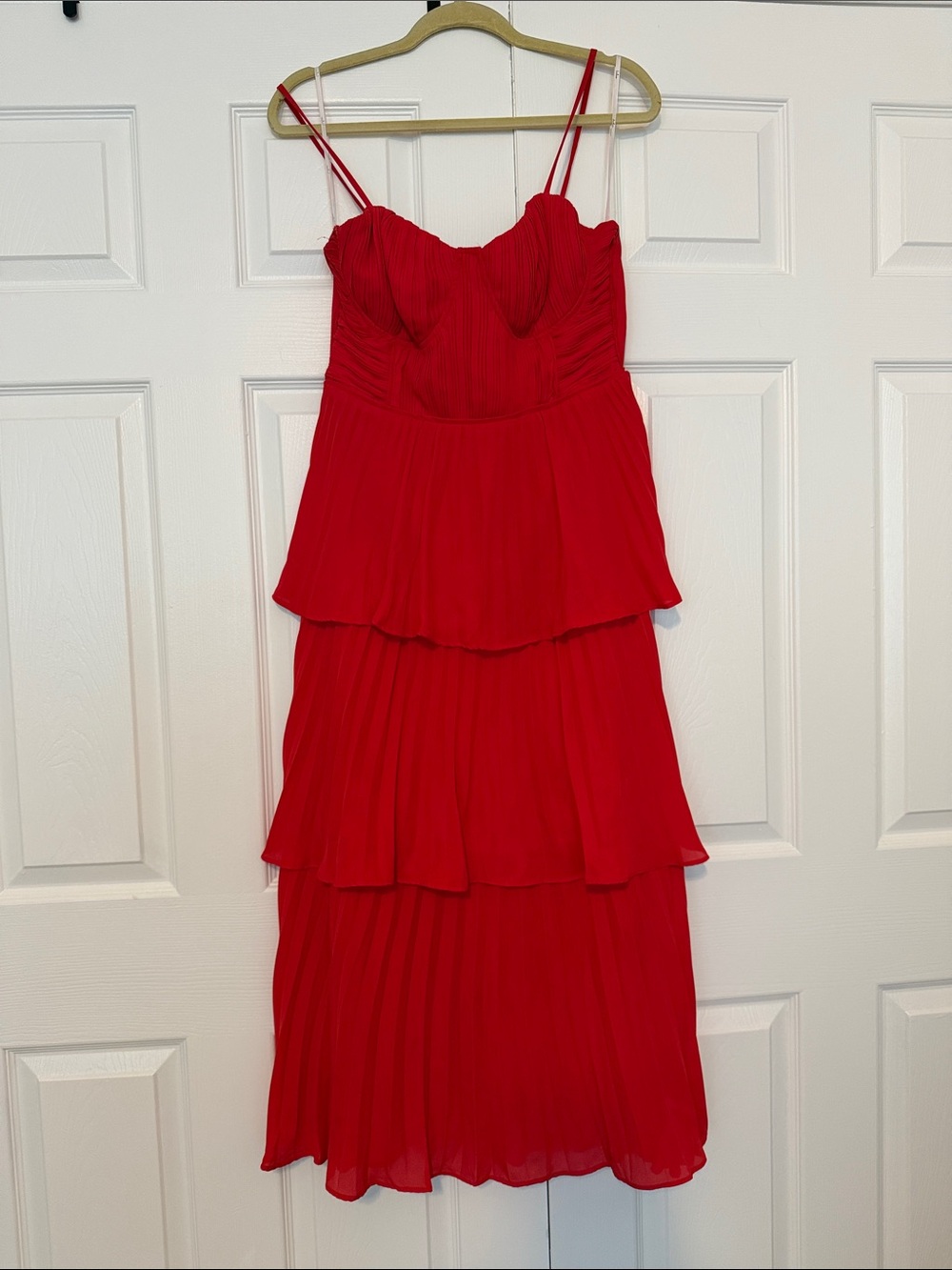 Lulu's Red Tiered Midi Dress with Spaghetti Straps